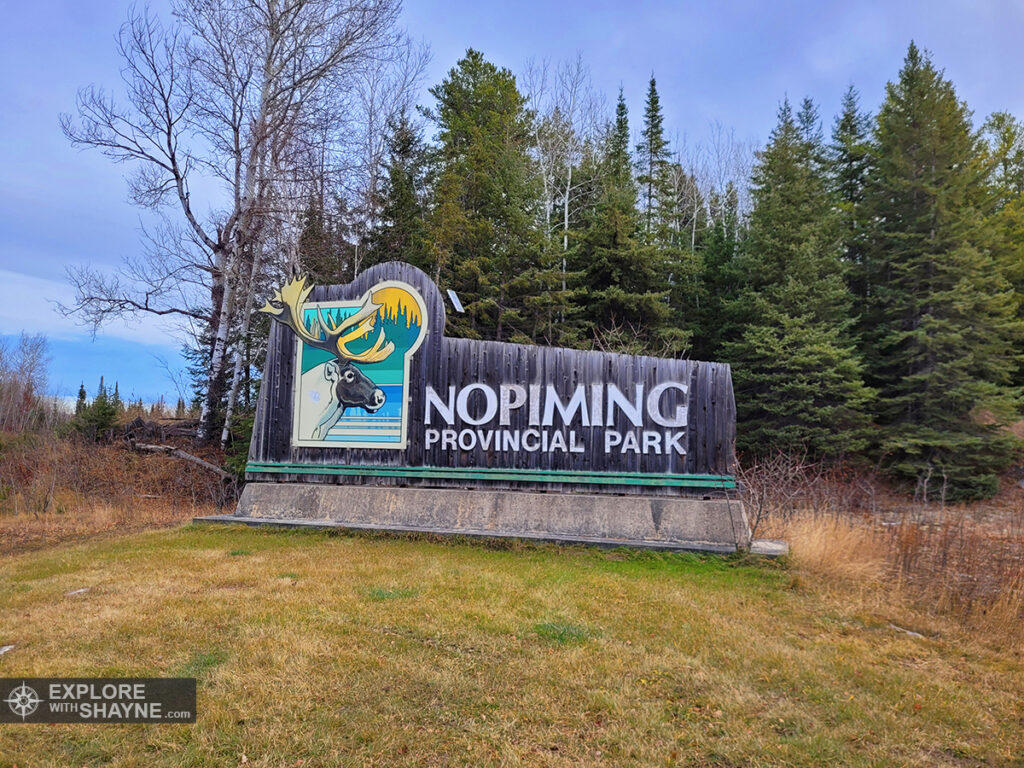Sign entering Nopiming Provincial Park